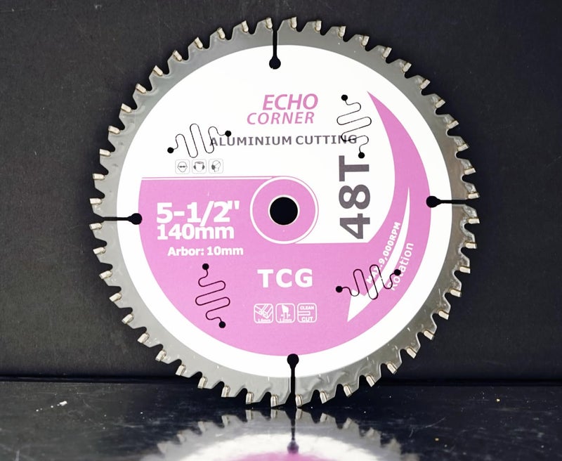 Echo Corner 5-1/2 Inch (10mm Arbor) Aluminum Cutting Circular Saw Blade, Fast Dry Cool Clean Cut Off Non-Ferrous Metal Plate/Sheet/Tube, Polycarbonate, Plastics, MDF, TCG 48-Tooth - Image 3